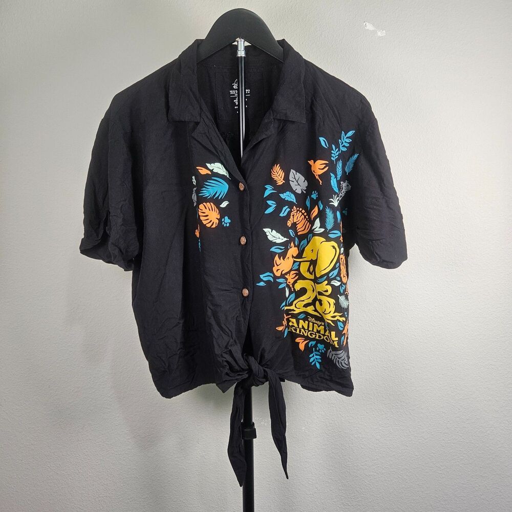Disney Animal Kingdom 25th Anniversary Shirt‎ Women's XL Tie Front Camp Top
